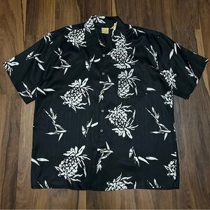 Vintage Jos A Bank 100% Silk Hawaiian Shirt Men XL Tropical Loop Collar Black
